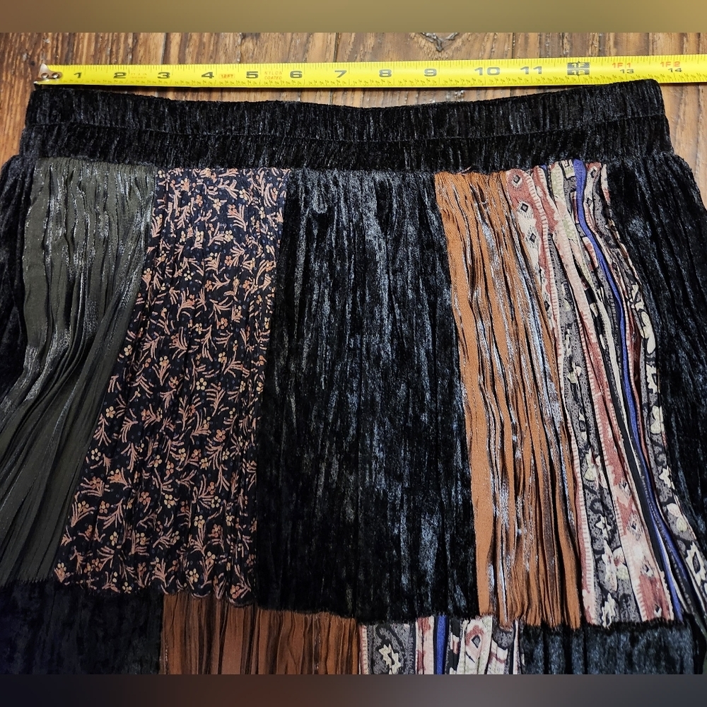 Stonebridge Petites Velvet Patchwork Maxi Skirt SZ MP Black Red Brown Blue Multi - Picture 2 of 9
